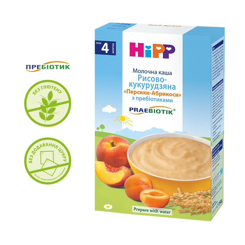 Молочная рисово-кукурузная каша «Персики-Абрикосы» с пребиотиками - фото 2 | Интернет-магазин Shop HiPP